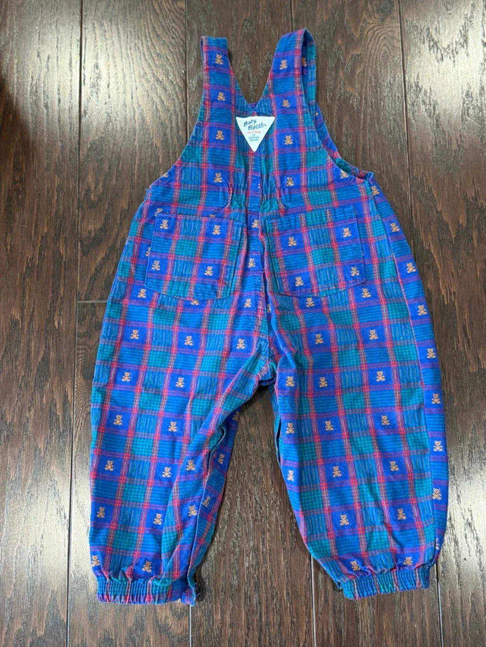 Vintage Oshkosh B Gosh Baby Plaid All Over Teddy Overalls 18M 100% Cotton USA